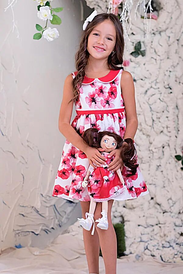 ALOLIKA Платье с цветочным принтом &quot;маки&quot; и воротничком бел/красное