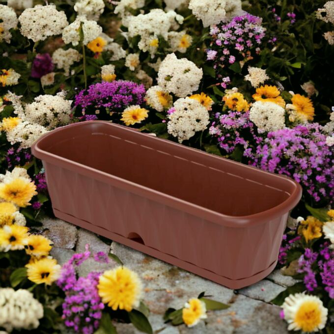 Ящик для рассады и растений «Домашний сад» 60см 14л (с поддоном и системой прикорневого полива) (60×22,5×17см)