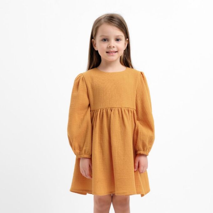 Платье детское с длинным рукавом KAFTAN &quot;Муслин&quot;, размер 30 (98-104 см) цвет горчичный