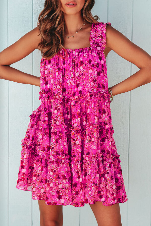 VitoRicci Розовое многоярусное платье-сарафан с рюшами и цветочным принтом