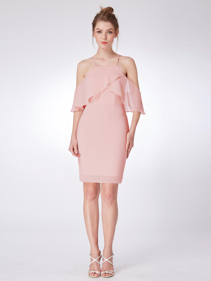 Шикарное платье нежного розового цвета с воланами