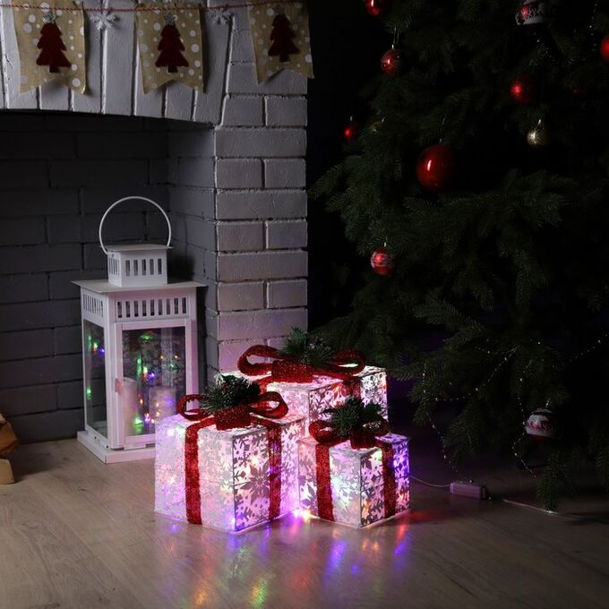 Luazon Lighting Светодиодная фигура «Цветные подарки» 15, 20, 25 см, текстиль, металл, 220 В, свечение мульти