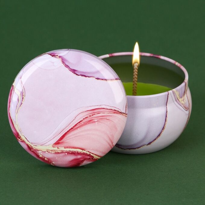 СИМА-ЛЕНД Свеча интерьерная в жестяной баночке «Розовый мрамор», аромат карамель, 6 х 6 х 4 см