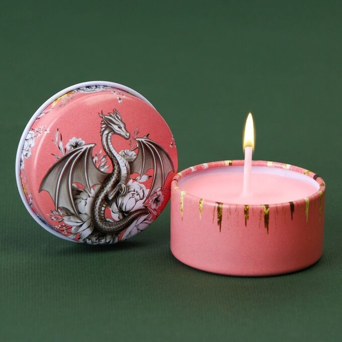 Зимнее волшебство Новогодняя свеча в железной банке «Дракон», аромат ваниль, диам. 4,8 см