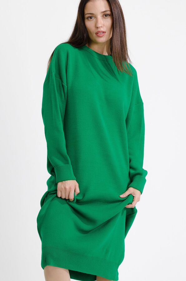 Happy Fox Женское удлиненное вязанное платье-свитер, цвет зеленый, размер единый 42-52