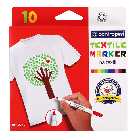 Маркеры для ткани 10 ЦВЕТОВ CENTROPEN &quot;Textile Marker&quot;, круглый наконечник, 1,8 мм