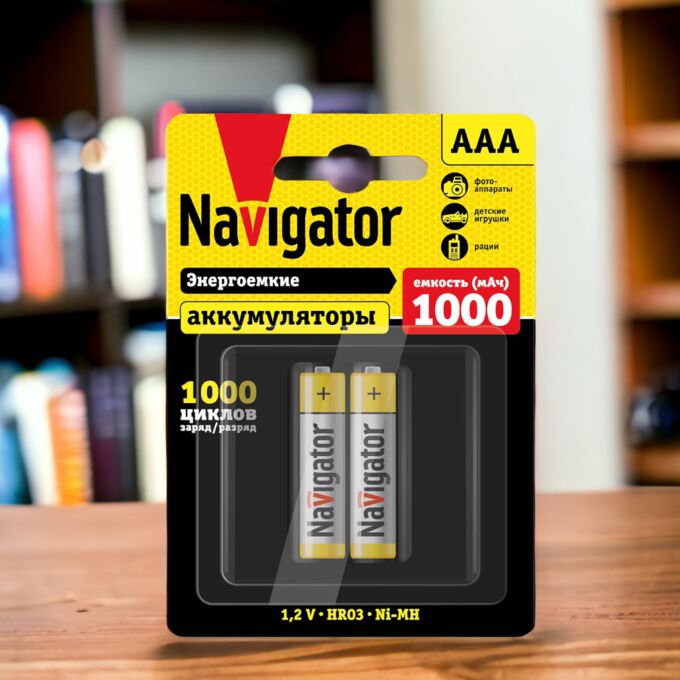 Аккумулятор мизинчиковый емкость 1000 мАч Navigator 94 462 NHR-1000-HR03-BP2 (20/100) (цена за 2 шт.)