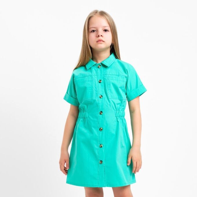 Платье детское с карманами KAFTAN, размер 30 (98-104 см), цвет зелёный
