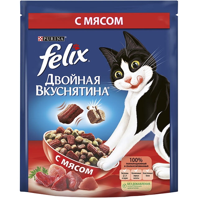 Felix® Двойная Вкуснятина® Сухой корм для взрослых кошек, с мясом, пакет, 3 кг