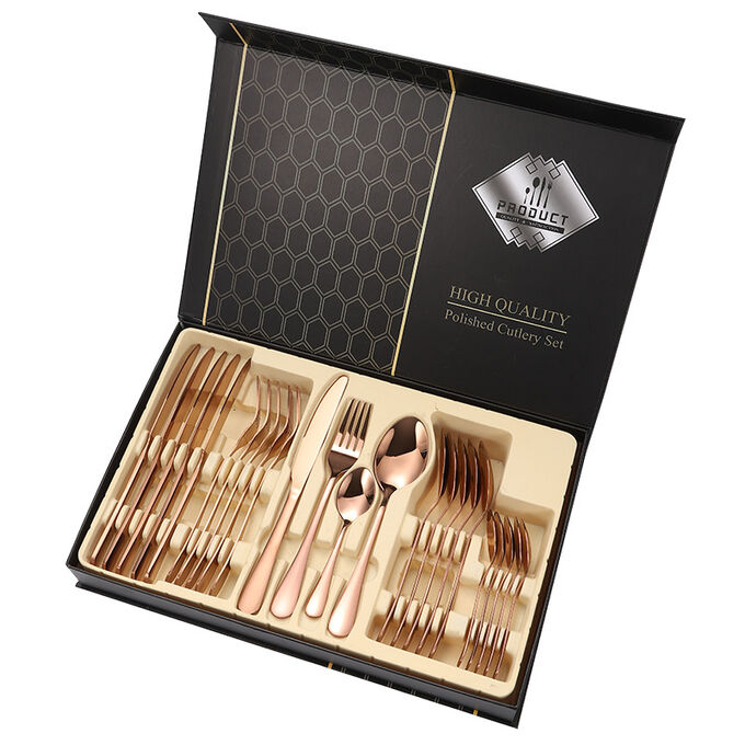 Подарочный набор столовых приборов, 24 предмета, цвет розовое золото ...