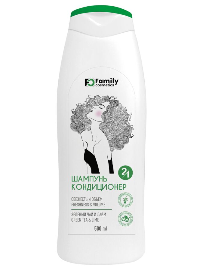 Family Cosmetics Шампунь-кондиционер 2в1 СВЕЖЕСТЬ И ОБЪЕМ для всех типов волос, 500 мл