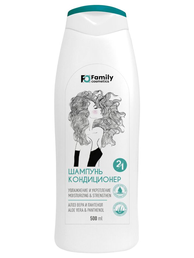 Family Cosmetics Шампунь – кондиционер 2в1 УВЛАЖНЕНИЕ И УКРЕПЛЕНИЕ для всех типов волос, 500