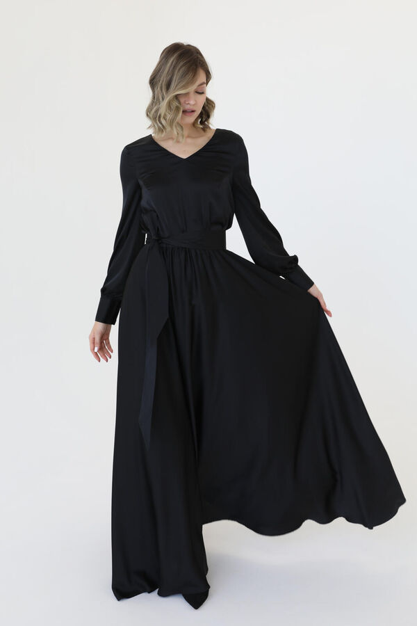 looklikecat Платье макси из искусственного шелка, цвет черный