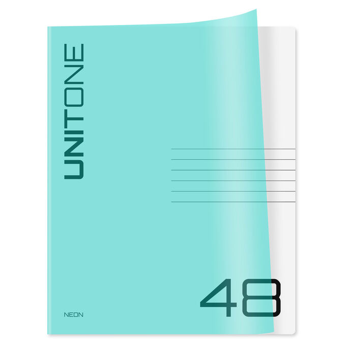 Тетрадь 48л. клетка BG &quot;&quot;UniTone. Neon&quot;&quot;, пластиковая обложка, неон голубой