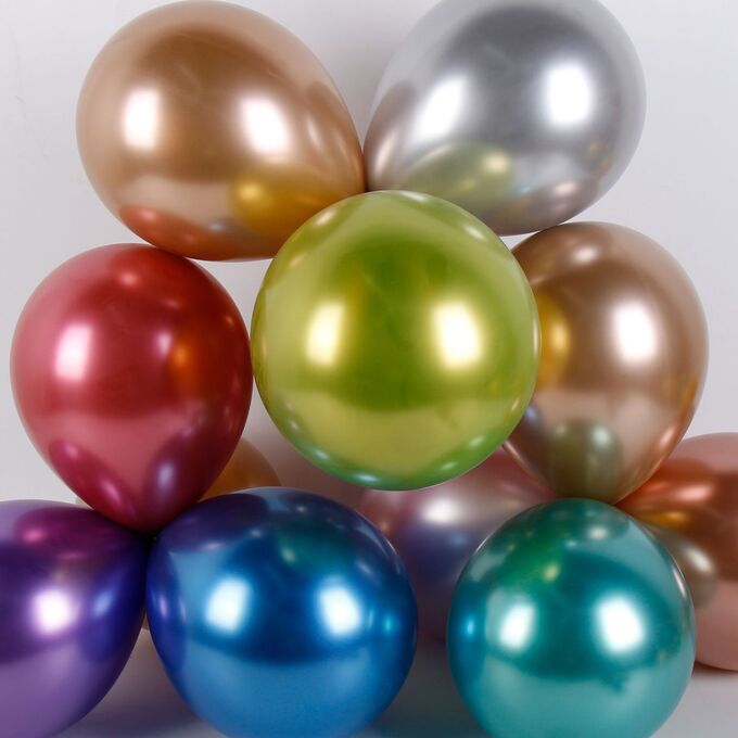 Воздушные шары латексные 46 см металлик (50 шт). Суперплотные! Разноцветные с металлическим блеском