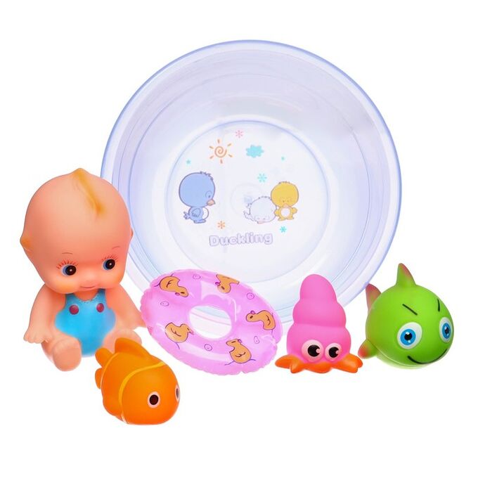 Крошка Я Набор игрушек для ванны «Пупс в ванне», 6 предметов, цвет МИКС