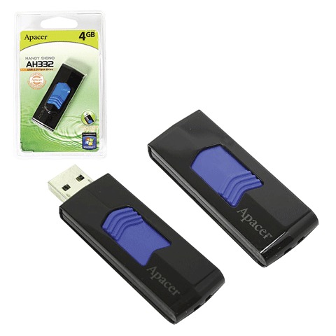 Флэш-диск 4GB APACER Handy Steno AH332 USB 2.0, черный, AP4G