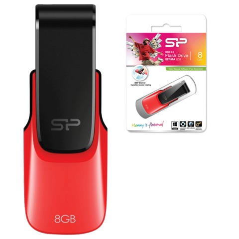 Флэш-диск 8GB SILICON POWER Ultima U31 USB 2.0, красный, SP0