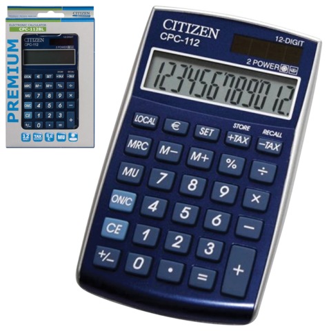 Калькулятор CITIZEN карманный CPC-112BLWB, 12 разрядов, двой