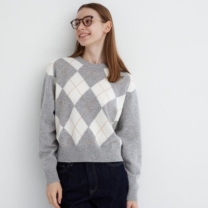 UNIQLO — премиальный свитер с круглым вырезом из овечьей шерсти - 02 LIGHT GRAY