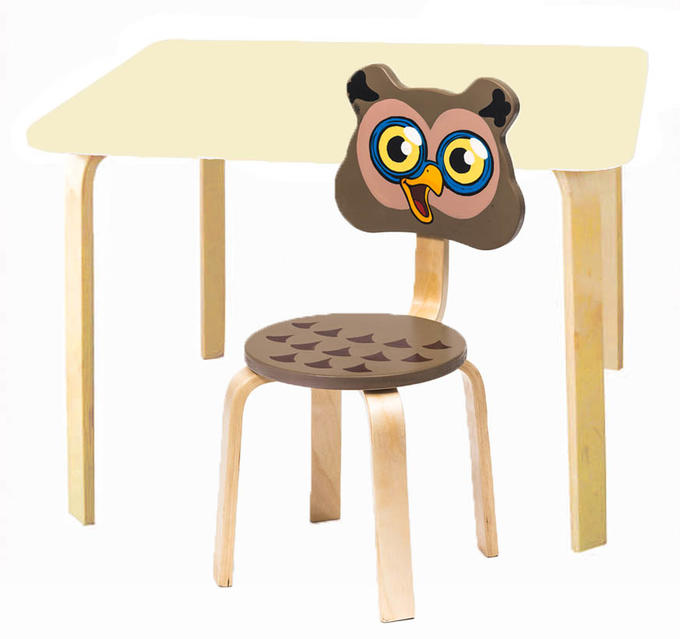 Комплект детской мебели Мордочки с ванильным столиком (Цвет столешницы:Ваниль, Цвет сиденья и спинки стула:Коричневый)