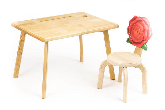 Комплект детской мебели Цветочек Розочка (Цвет столешницы:Массив сосны, Цвет сиденья и спинки стула:Красный)