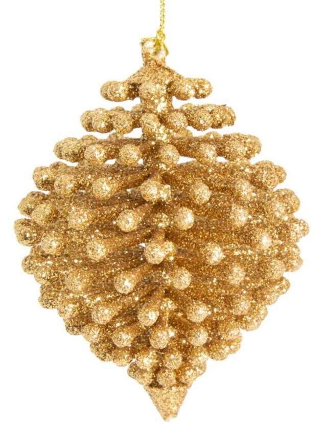 ФЕНИКС презент Новогоднее подвесное украшение Шишка в золоте из полипропилена 7,5x7,5x10,5см