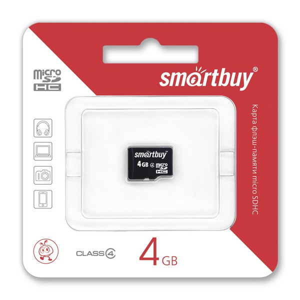 Карта памяти MicroSDHC SmartBuy 4GB cl4, SB4GBSDCL4-00