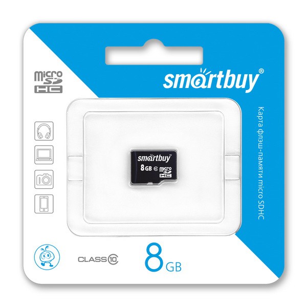 Карта памяти MicroSDHC SmartBuy 8GB cl10, SB8GBSDCL10-00 recommended