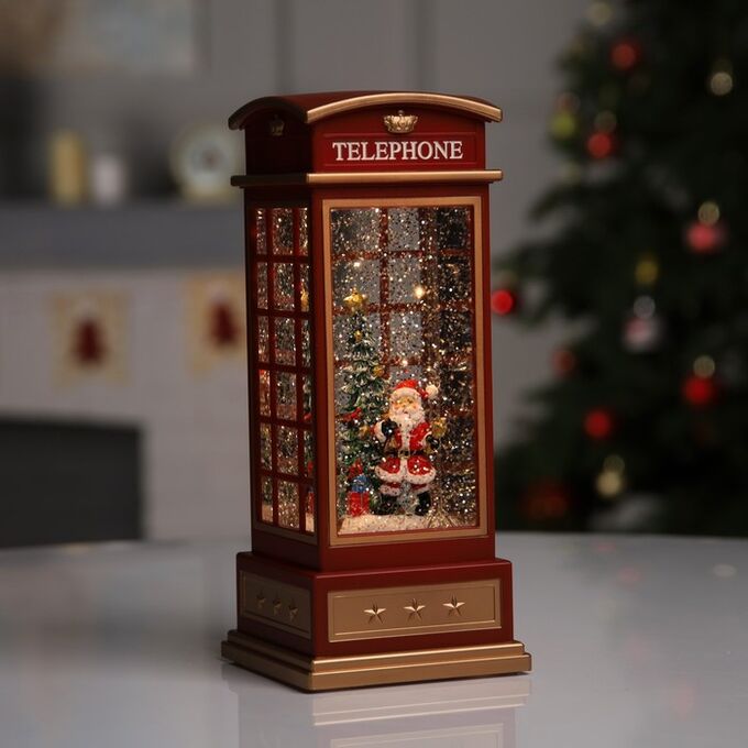 Luazon Lighting Светодиодная фигура «Дед Мороз в телефонной будке» 10.5x25x10.5 см, пластик, батарейки ААх3 (не в комплекте), USB, свечение тёплое белое