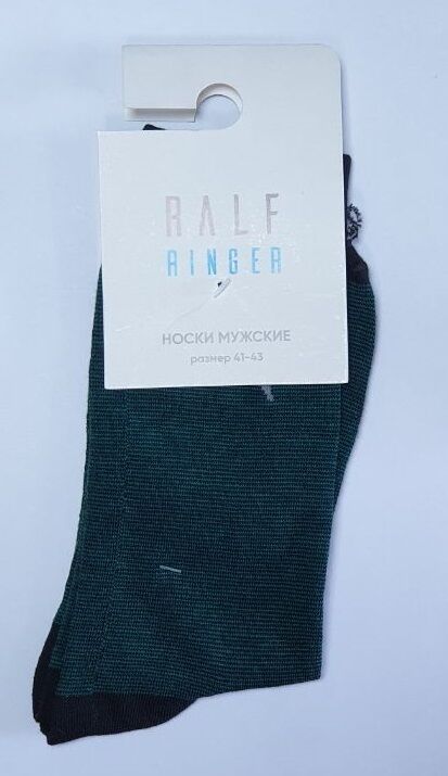 Ralf Ringer АУОН059900 Носки мужские хлопк 1пар 20см с конраст.пяткой и носком,резинкой и принтом,темно-зелен р2