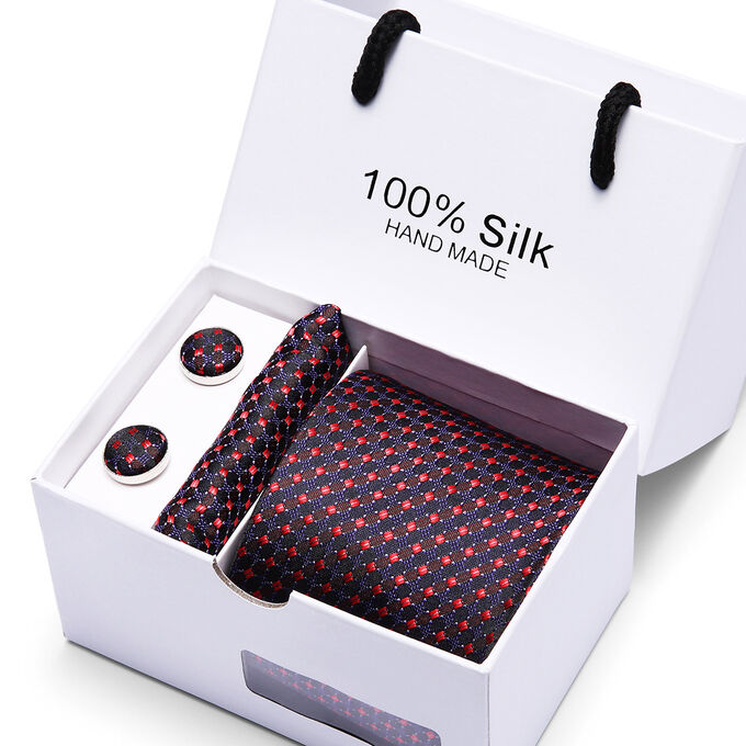 Набор (галстук + платок + запонки бижутерия, с принтом), с подарочной упаковке