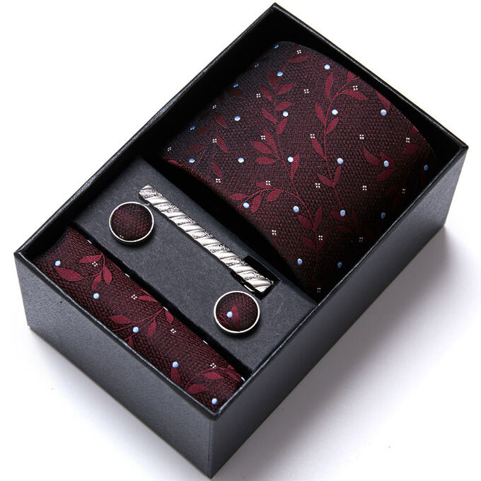 Набор (галстук + платок + запонки + зажим, бижутерия, с принтом), с подарочной упаковке
