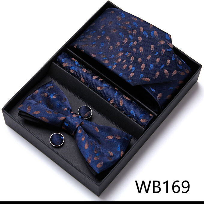 Набор (галстук + галстук-бабочка + платок + запонки бижутерия, с принтом), с подарочной упаковке