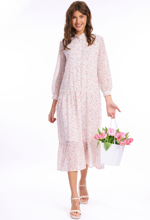 Платье KaVari 1023 молочный принт тюльпаны