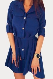 Платье рубашечного кроя с двумя накладными карманами Цвет: СИНИЙ