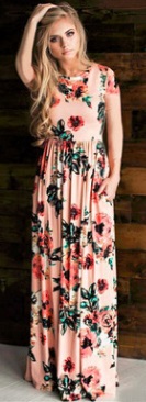 Платье-макси с цветочным принтом и короткими рукавами Цвет: РОЗОВЫЙ