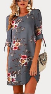 Платье с цветочным принтом и завязками на коротких рукавах Цвет: СЕРЫЙ