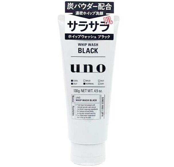 Shiseido Освежающая чёрная мужская пенка для умывания UNO на основе натуральной глины с древесным углём и цитрусовым ароматом,130 гр./Япония