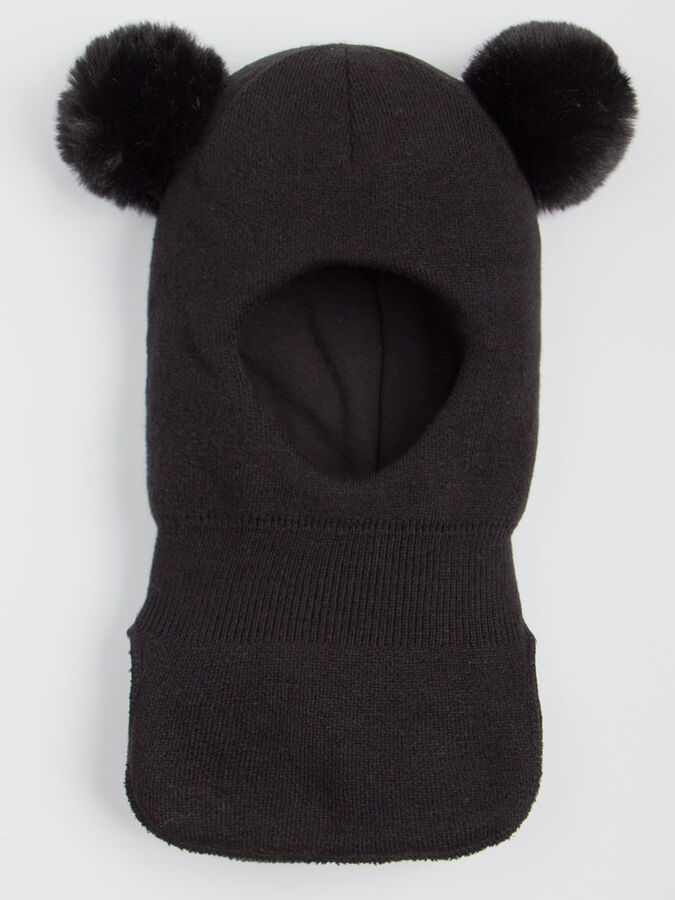 Русбубон Шапка-шлем вязаная детская, с помпонами, черный