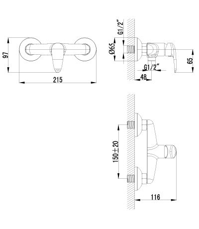 LM3318C &quot;Прамэн&quot; Смеситель настенный с гигиеническим душем