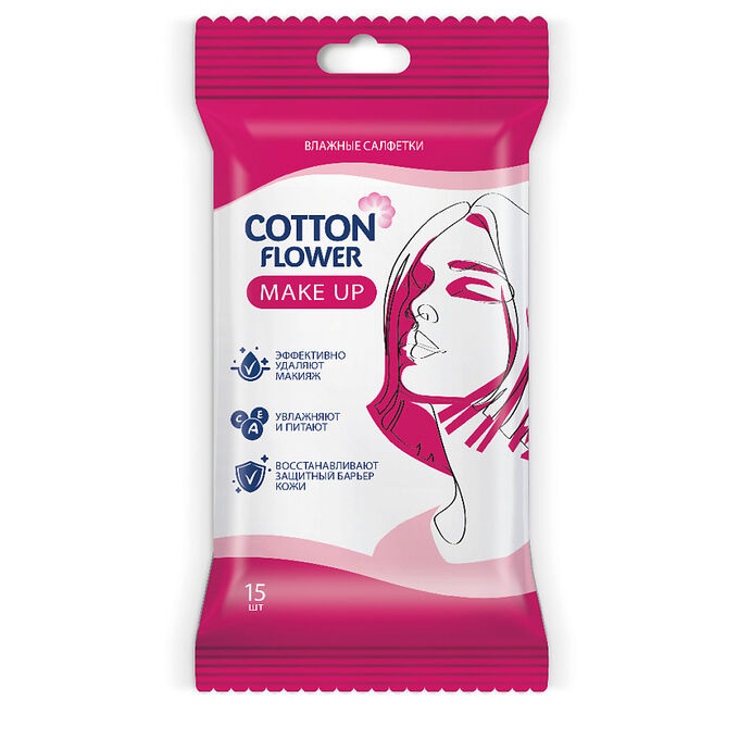 Smile Cotton Flower Влажные салфетки Make Up 15шт еврослот, Коттон