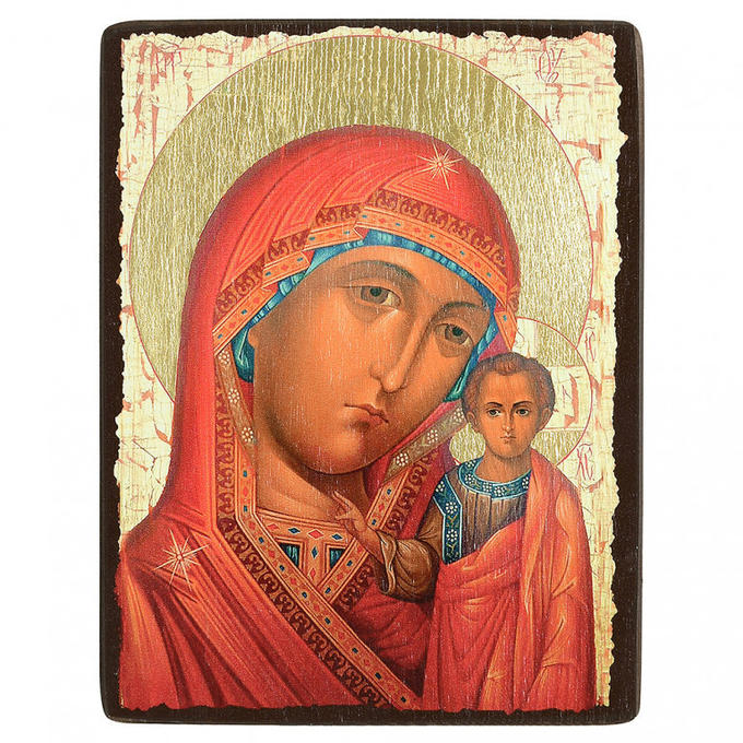 Икона Казанская Божья Матерь (светлый фон, красное одеяние) ИИ1008