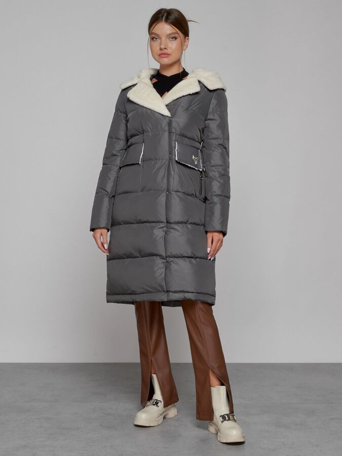 MTFORCE Пальто утепленное с капюшоном зимнее женское темно-серого цвета 1322367TC