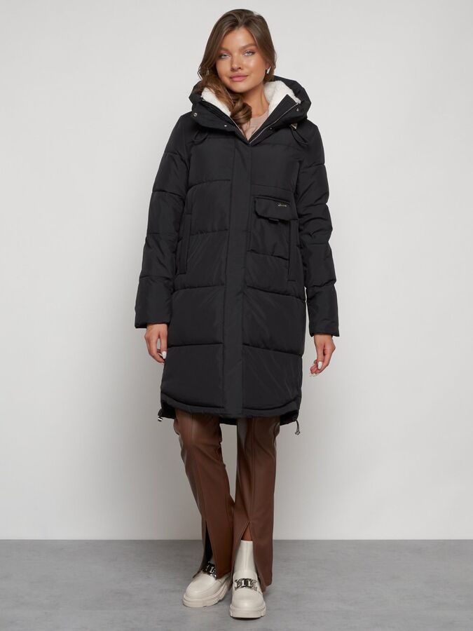 MTFORCE Пальто утепленное с капюшоном зимнее женское черного цвета 133208Ch