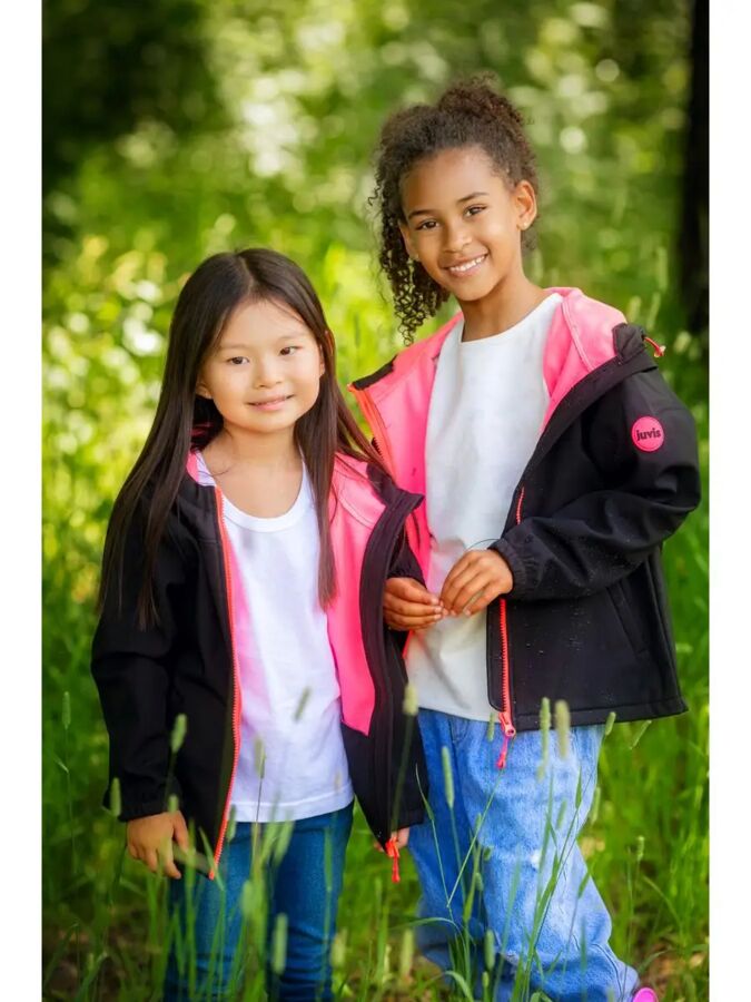 Лапушка Куртка детская ветровка демисезонная цвет Черный(розовый)