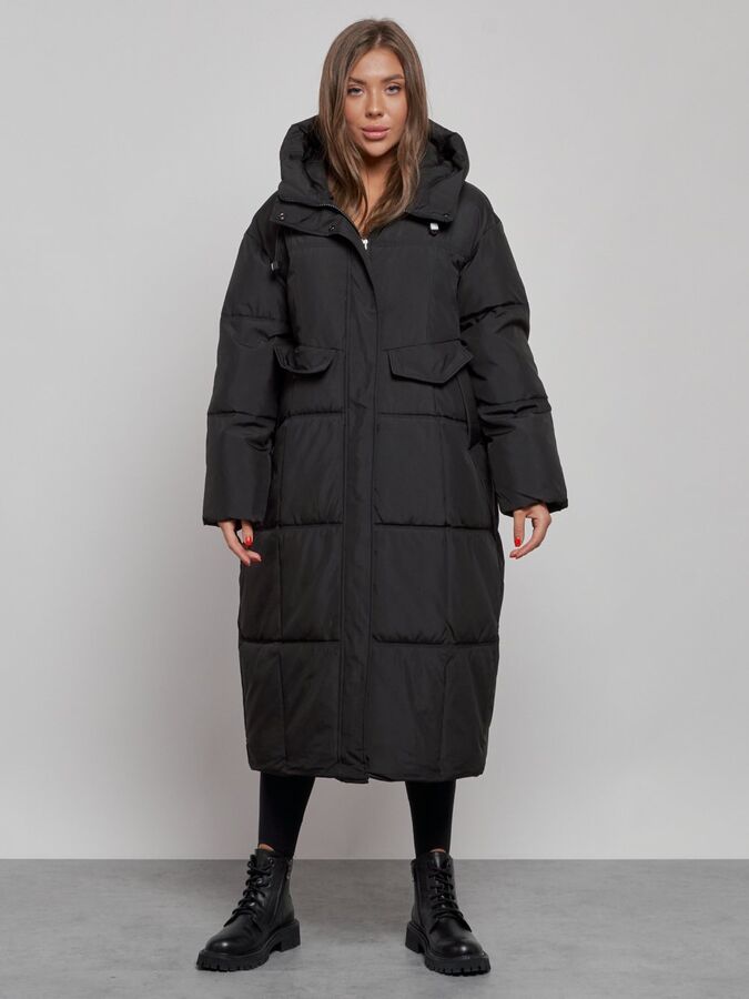 MTFORCE Пальто утепленное молодежное зимнее женское черного цвета 52396Ch