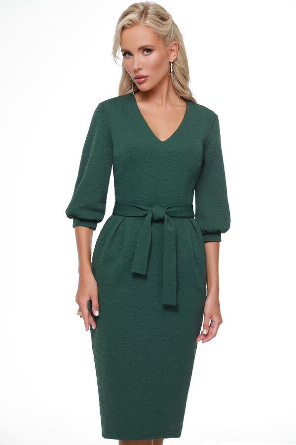DStrend Платье зеленое с V-образным вырезом и поясом