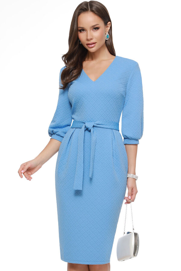 DStrend Платье теплое трикотажное голубое с рукавом три четверти