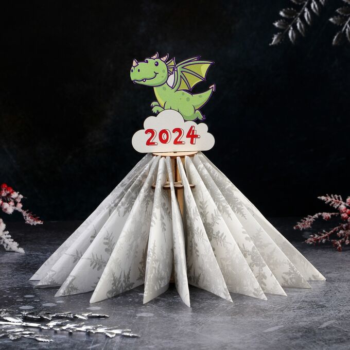 Салфетница деревянная Доляна «Дракончик в облаках», символ года 2024, 21×11×11 см, цвет дракончика микс
